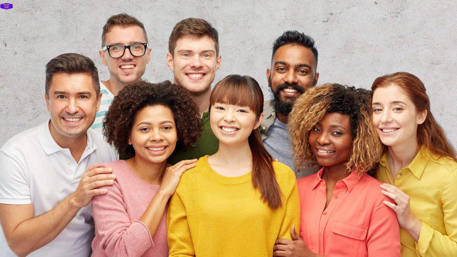 Group of diverse and happy students gathered together, representing English learners in Mexico